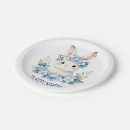 Cute Easter Bunny Watercolor with Hydrangea Pappteller (Schrägansicht)