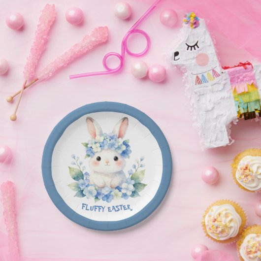 Cute Easter Bunny Watercolor with Hydrangea Pappteller (Party)