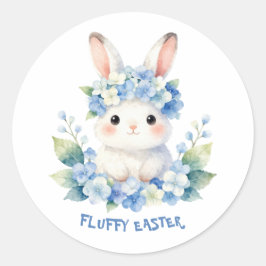 Cute Easter Bunny Watercolor with Hydrangea Runder Aufkleber