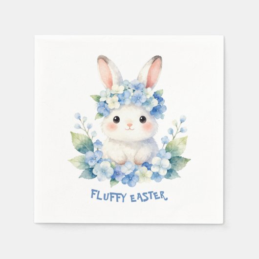 Cute Easter Bunny Watercolor with Hydrangea Serviette (Vorderseite)