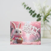 Cute Easter Bunny with Basket and Colorful Eggs Postkarte (Stehend Vorderseite)