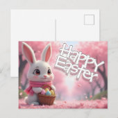 Cute Easter Bunny with Basket and Colorful Eggs Postkarte (Vorne/Hinten)