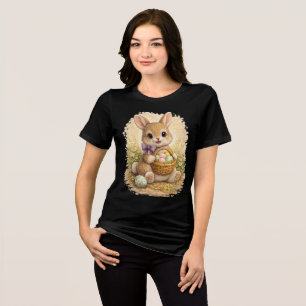 Cute Easter Bunny with Basket & Eggs T-Shirt Tri-Blend Shirt