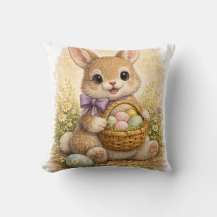 Cute Easter Bunny with Basket Kawaii Spring Cottag Kissen