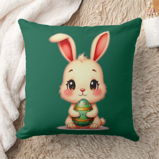 Cute Easter Bunny with Chocolate Egg almofada Kissen (Decke)