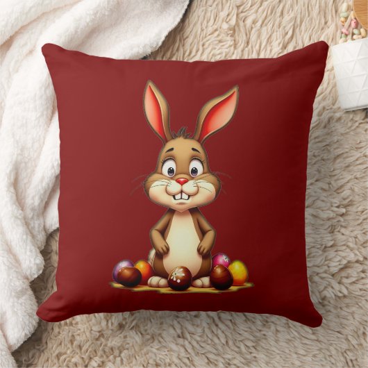 Cute Easter Bunny with Chocolate Eggs - almofada Kissen (Decke)