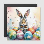 Cute Easter Bunny with Colorful Painted Eggs Magnetkarte (Vorne/Hinten)