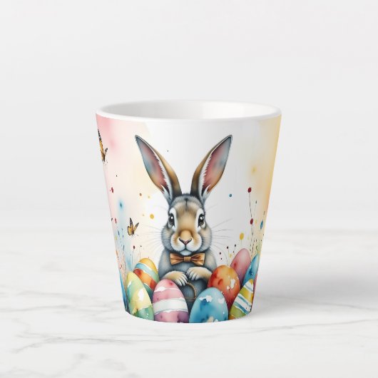 Cute Easter Bunny with Colorful Painted Eggs Milchtasse (Vorderseite)