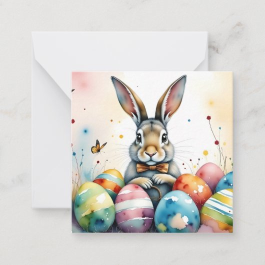 Cute Easter Bunny with Colorful Painted Eggs Mitteilungskarte (Vorderseite)