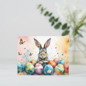Cute Easter Bunny with Colorful Painted Eggs Postkarte (Stehend Vorderseite)