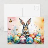 Cute Easter Bunny with Colorful Painted Eggs Postkarte (Vorne/Hinten)