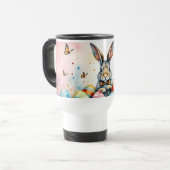 Cute Easter Bunny with Colorful Painted Eggs Reisebecher (Vorderseite Links)