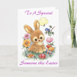 Cute Easter Bunny with Flowers and Eggs Feiertagskarte