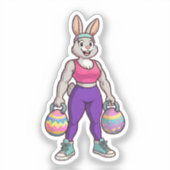 Cute Easter Bunny Workout Cartoon – Fitness Rabbit Aufkleber (Vorderseite)