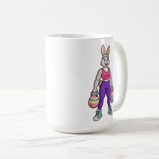 Cute Easter Bunny Workout Cartoon – Fitness Rabbit Kaffeetasse (VorderseiteRechts)