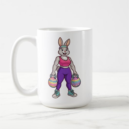 Cute Easter Bunny Workout Cartoon – Fitness Rabbit Kaffeetasse (Links)