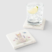 Cute Easter Cat with Chick Illustration Steinuntersetzer (Seitenansicht)