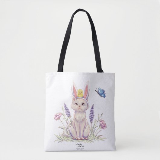 Cute Easter Cat with Chick Illustration Tote Bag Tasche (Vorderseite)
