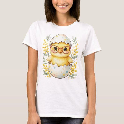 Cute Easter Chick Glasses Mimosa Bloom T-Shirt (Vorderseite)