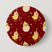Cute Easter Chick with Pink Bow Seamless Pattern  Button (Vorderseite)