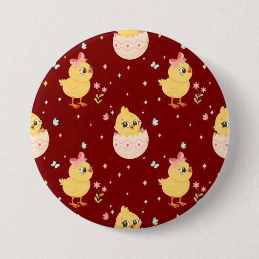 Cute Easter Chick with Pink Bow Seamless Pattern  Button (Vorderseite)