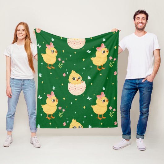 Cute Easter Chick with Pink Bow Seamless Pattern  Fleecedecke (Beispiel)