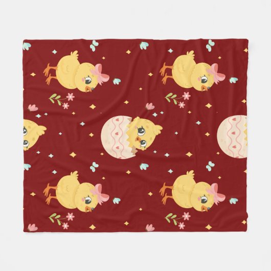 Cute Easter Chick with Pink Bow Seamless Pattern  Fleecedecke (Vorderseite (Horizontal))