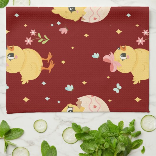 Cute Easter Chick with Pink Bow Seamless Pattern  Geschirrtuch (Gefaltet)