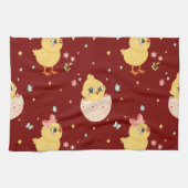 Cute Easter Chick with Pink Bow Seamless Pattern  Geschirrtuch (Horizontal)