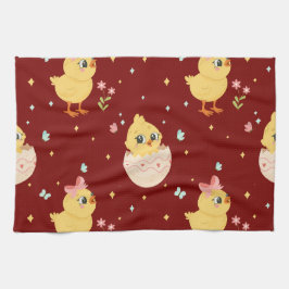 Cute Easter Chick with Pink Bow Seamless Pattern  Geschirrtuch