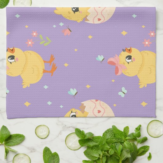 Cute Easter Chick with Pink Bow Seamless Pattern  Geschirrtuch (Gefaltet)