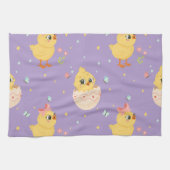 Cute Easter Chick with Pink Bow Seamless Pattern  Geschirrtuch (Horizontal)