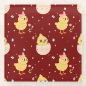 Cute Easter Chick with Pink Bow Seamless Pattern  Glasuntersetzer (Vorderseite)
