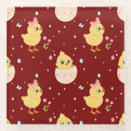Cute Easter Chick with Pink Bow Seamless Pattern  Glasuntersetzer