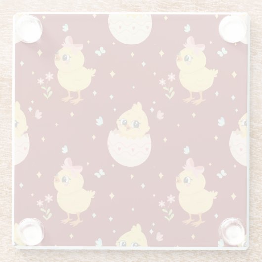Cute Easter Chick with Pink Bow Seamless Pattern  Glasuntersetzer (Rückseite)