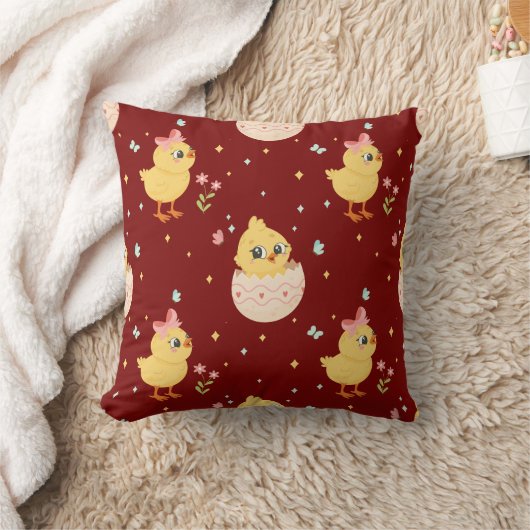 Cute Easter Chick with Pink Bow Seamless Pattern  Kissen (Decke)