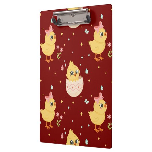 Cute Easter Chick with Pink Bow Seamless Pattern  Klemmbrett (Links)