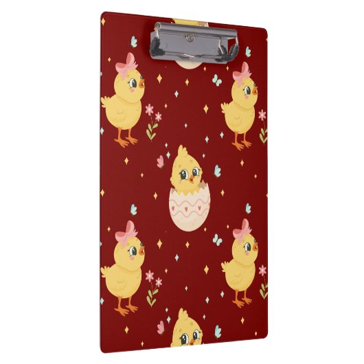 Cute Easter Chick with Pink Bow Seamless Pattern  Klemmbrett (Rechts)