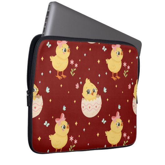 Cute Easter Chick with Pink Bow Seamless Pattern  Laptopschutzhülle (Vorne Rechts)