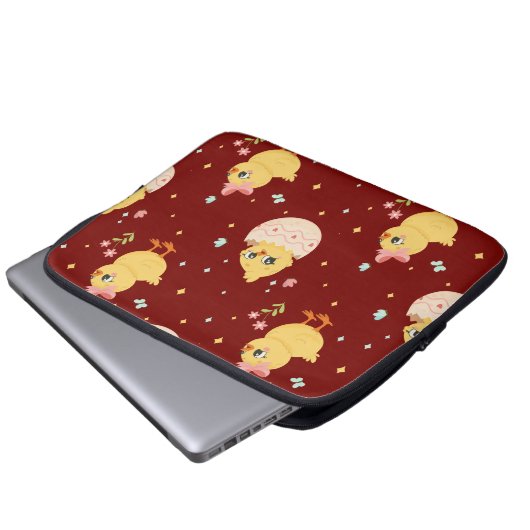 Cute Easter Chick with Pink Bow Seamless Pattern  Laptopschutzhülle (Vorne Knopf)
