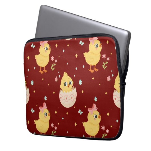 Cute Easter Chick with Pink Bow Seamless Pattern  Laptopschutzhülle (Vorderseite Links)