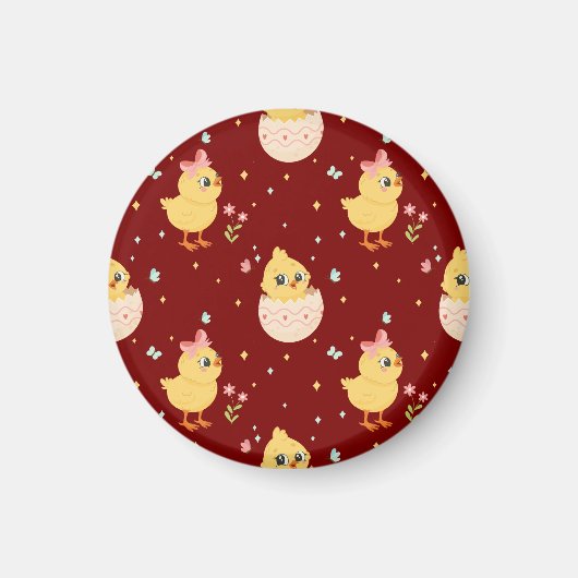 Cute Easter Chick with Pink Bow Seamless Pattern  Magnet (Vorne)