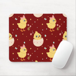 Cute Easter Chick with Pink Bow Seamless Pattern  Mousepad