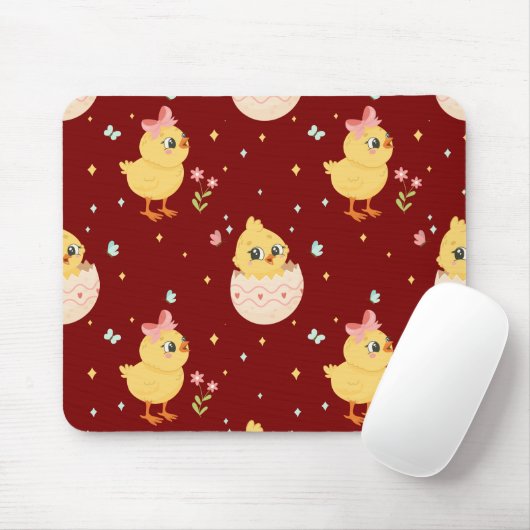 Cute Easter Chick with Pink Bow Seamless Pattern  Mousepad (Mit Mouse)