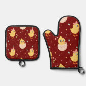 Cute Easter Chick with Pink Bow Seamless Pattern Ofenhandschuh & Topflappen-Set (Vorderseite)