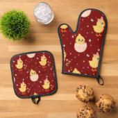 Cute Easter Chick with Pink Bow Seamless Pattern  Ofenhandschuh & Topflappen-Set (Oben Unten)