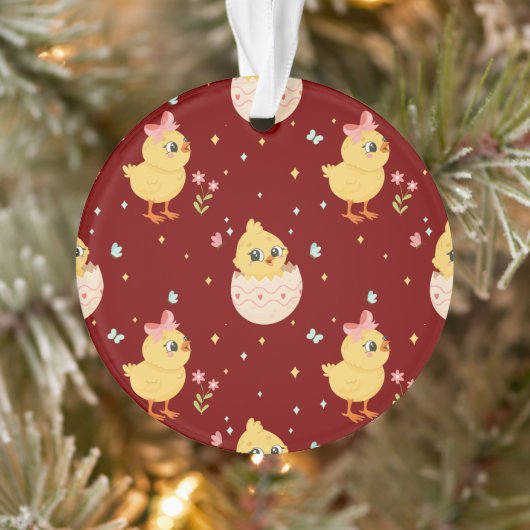 Cute Easter Chick with Pink Bow Seamless Pattern  Ornament (Baum)