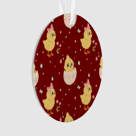 Cute Easter Chick with Pink Bow Seamless Pattern  Ornament (Vorderseite)