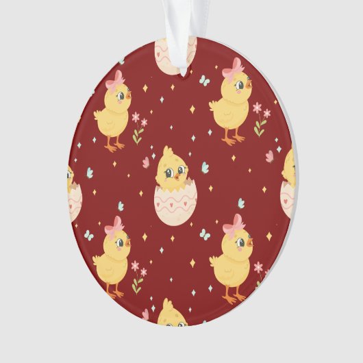 Cute Easter Chick with Pink Bow Seamless Pattern  Ornament (Vorderseite)