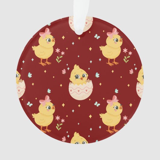 Cute Easter Chick with Pink Bow Seamless Pattern  Ornament (Vorderseite)